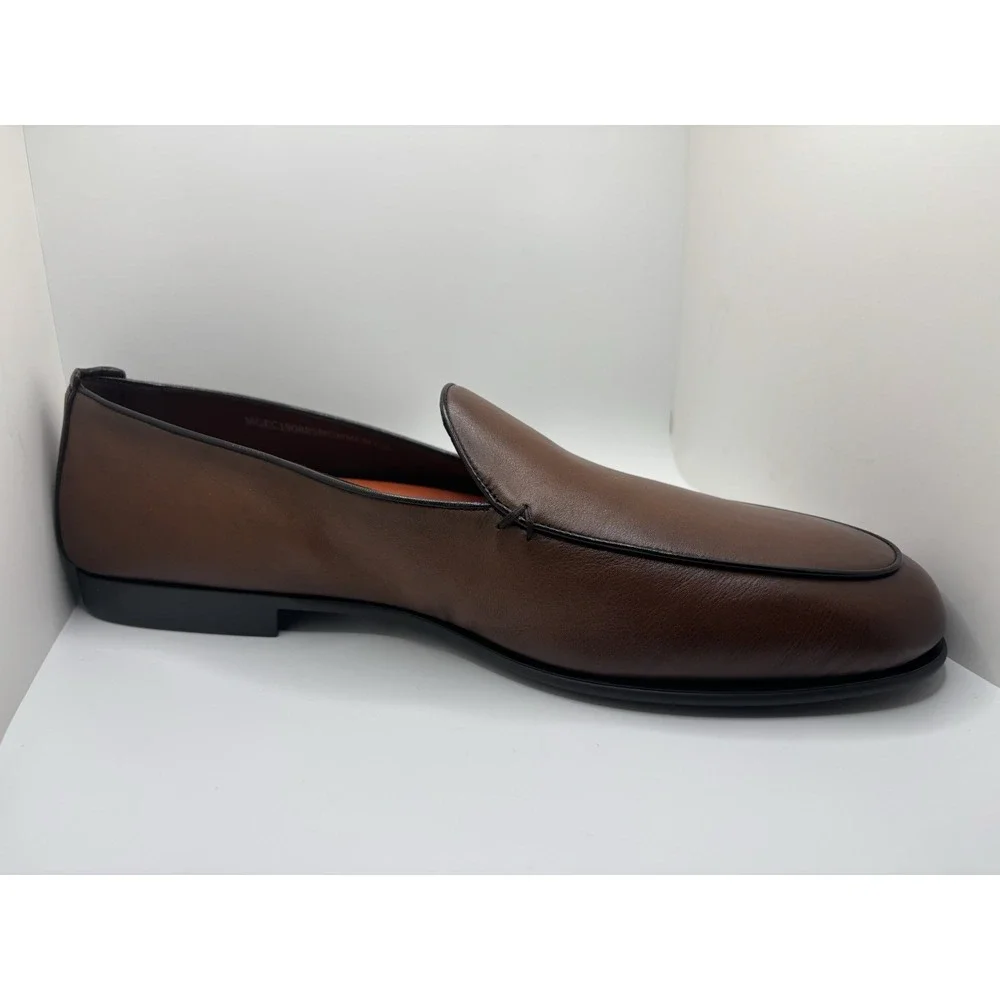Santoni Men's Dark Brown Leather Vibe Slip On Loafers Shoes Size 13 US NEW $850